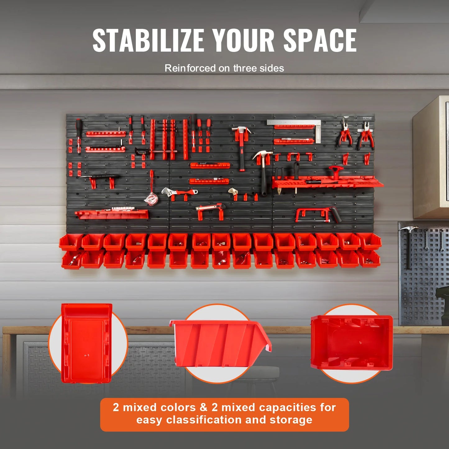 VEVOR Wall-Mounted Storage Bins — 30/48-Bin Garage Organizer with Hooks