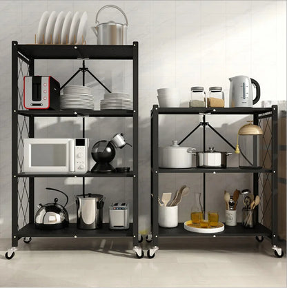 Foldable Large Iron Frame Storage Shelves – Installation-Free Standing Metal Shelving Unit for Kitchen