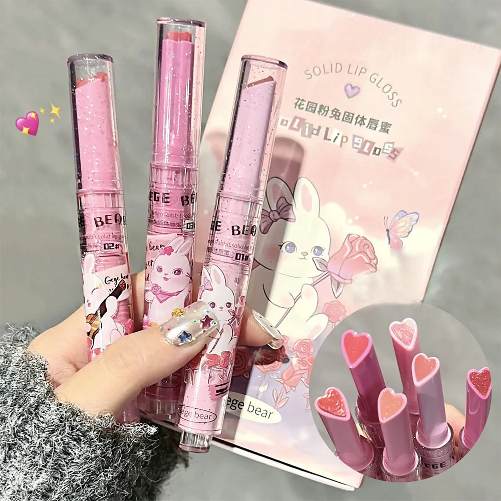 Gege Bear Pink Rabbit Lip Gloss — Moisturizing, Long-Lasting Watery Colored Lip Balm
