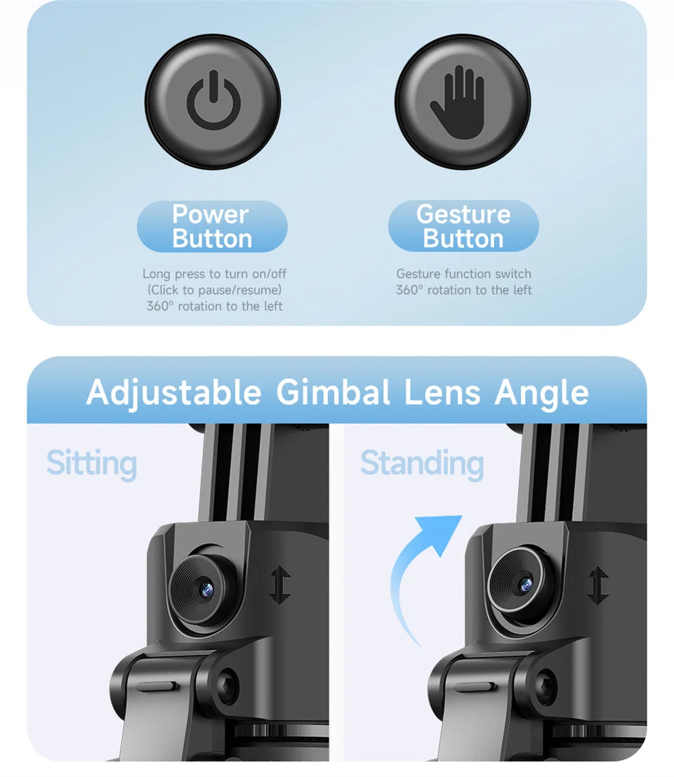 C17 360° Auto-Rotation Monopod – AI Tracking Tripod with Bluetooth Shutter, Fill Light & Wireless Selfie Stick for Phones