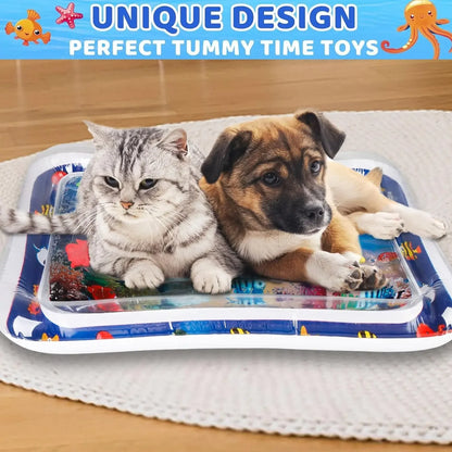 Pet Water Sensory Play Mat - Thick Inflatable Ocean Fish Theme Toy for Cats & Dogs