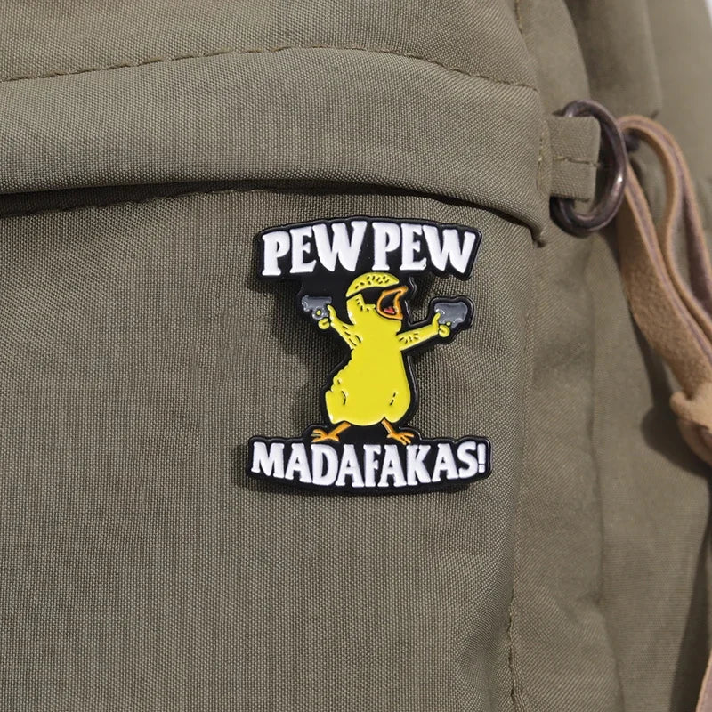 Pew Pew Madafakas Yellow Chick Enamel Pin – Cool Cartoon Brooch for Clothes, Backpacks & Lapels