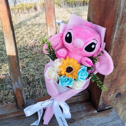 Lilo & Stitch Bouquet PVC Anime Stuffed Doll – Rose & Sunflower Gift for Birthday, Valentine’s & Christmas Day