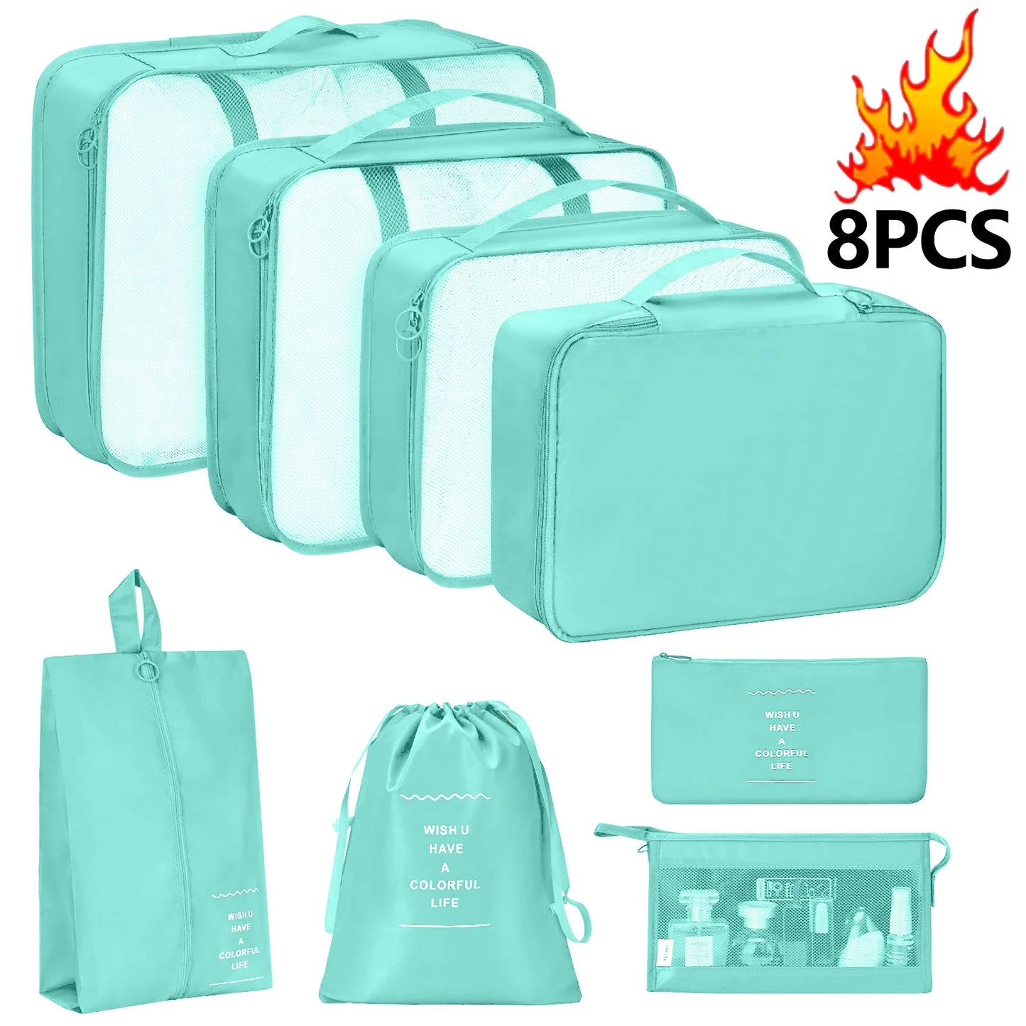 7-Pcs Travel Organizer Packing Cubes Set – Portable Luggage Storage Bags for Clothes, Shoes & Accessories