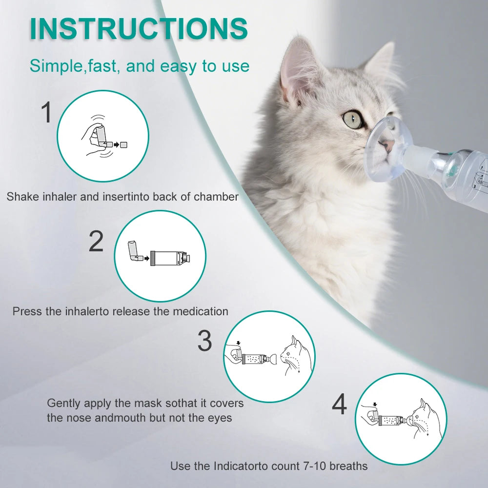 Cat & Dog Aerosol Chamber Inhaler — Portable Pet Spacer with Breathing Indicator Silicone Mask for Veterinary Use