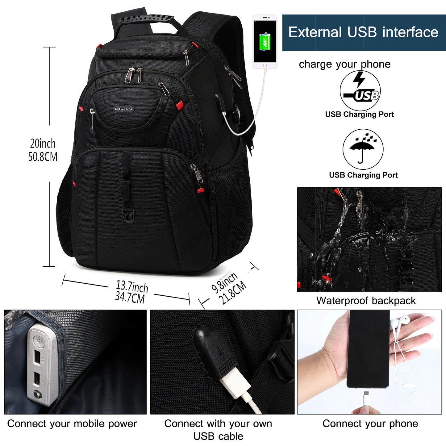 17-Inch Travel Laptop Backpack with USB - Waterproof Durable Business and University Backpack for Men and Women