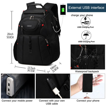 17-Inch Travel Laptop Backpack with USB - Waterproof Durable Business and University Backpack for Men and Women