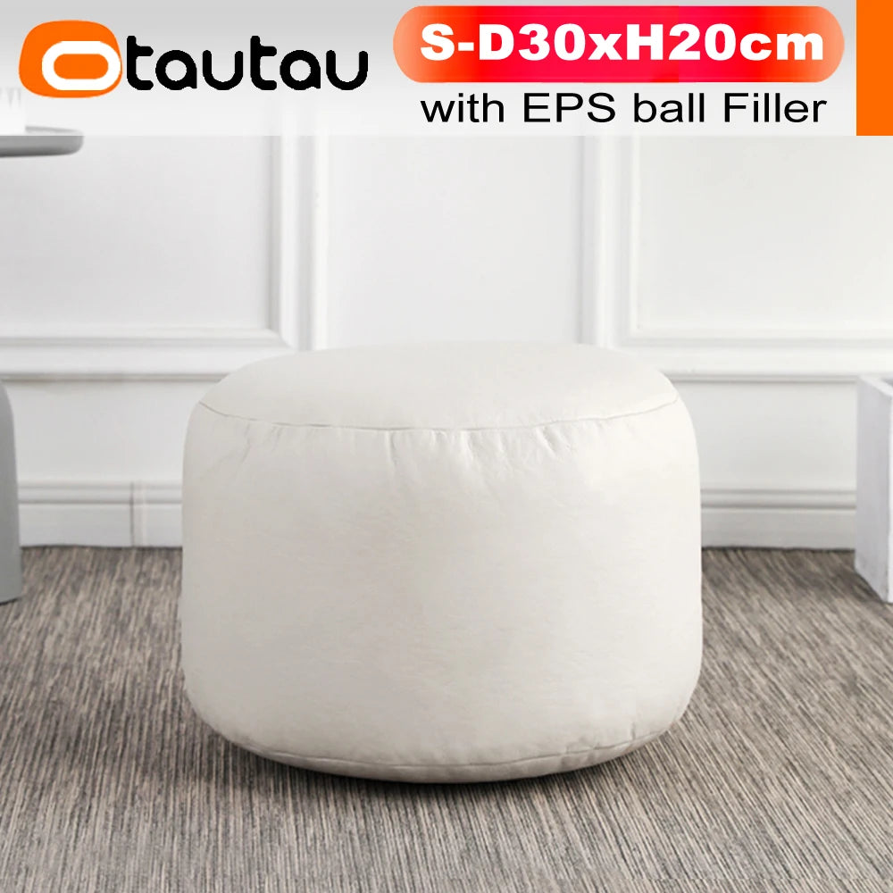 OTAUTAU Small Round Faux Leather Ottoman Stool – Beanbag Pouf Footstool, Floor Seat & Footrest JD004
