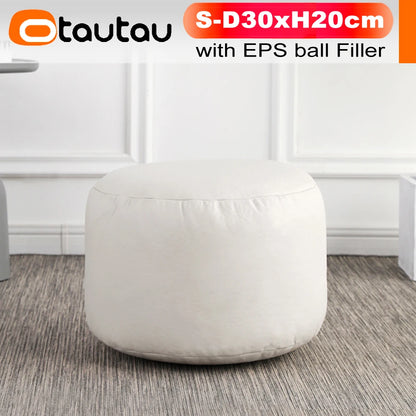 OTAUTAU Small Round Faux Leather Ottoman Stool – Beanbag Pouf Footstool, Floor Seat & Footrest JD004