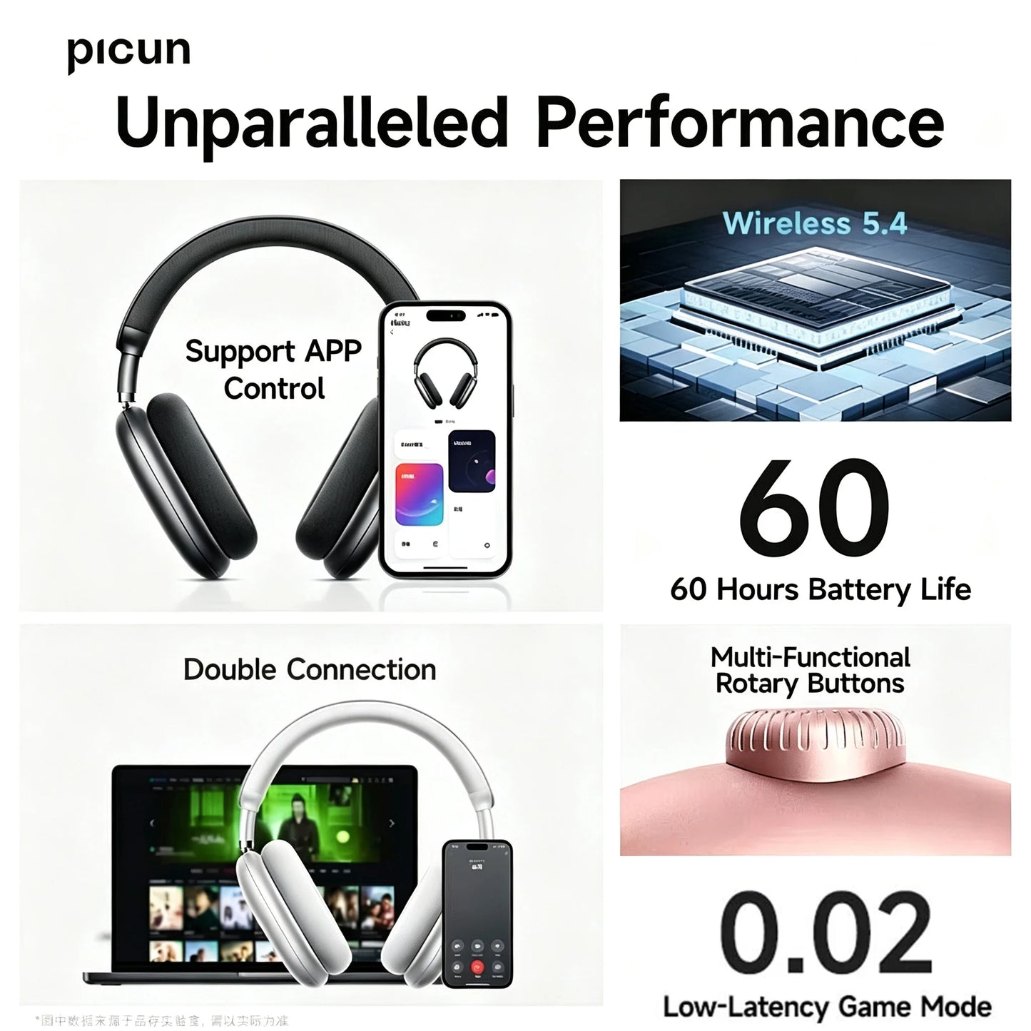 Picun F8 Pro ANC Wireless Headphones - 3D Spatial Audio Bluetooth Headset with HD Mic & Low Latency App Support
