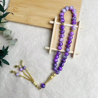 10mm 33pcs Glass Tassel Islamic Rosary Bracelet – Turkish Muslim Tasbih Prayer Beads Jewelry for Women Allah Mohammed Spiritual Gift