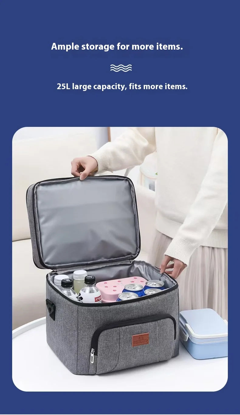 Multifunctional Double-Layer Tote Cooler Bag – Large Capacity Travel and Picnic Lunch Box with Shoulder Strap for Men and Women