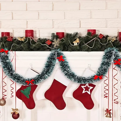 Christmas Bow Tinsel Ribbon Garland – Green Ribbon for Tree, Wreath & Holiday Decor