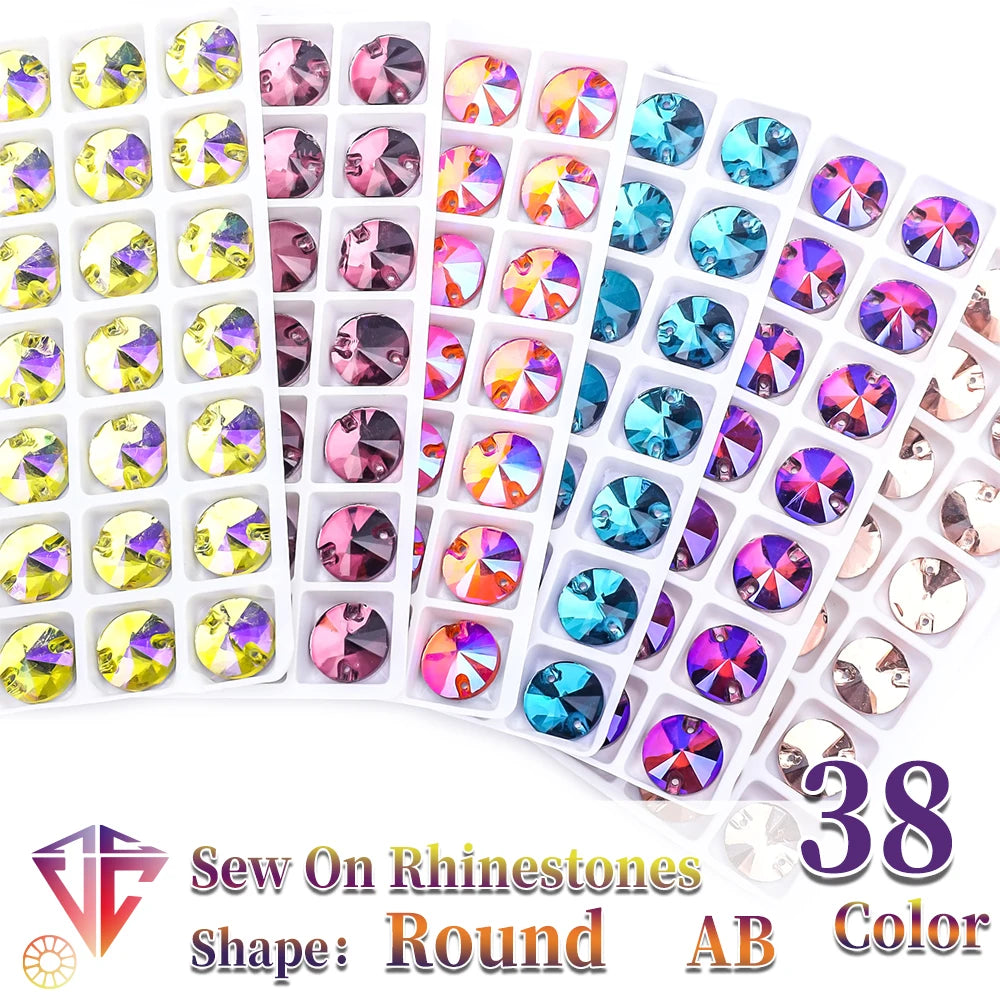 Crystal Rhinestone Flatback Beads - AB Round Shell Gems for DIY Crafts, Clothing & Wedding Decoration