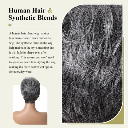 Short Pixie Cut Grey Human Hair Wig – 8 Inch Layered Fashion Wig for Women, Daily Use, Machine Made