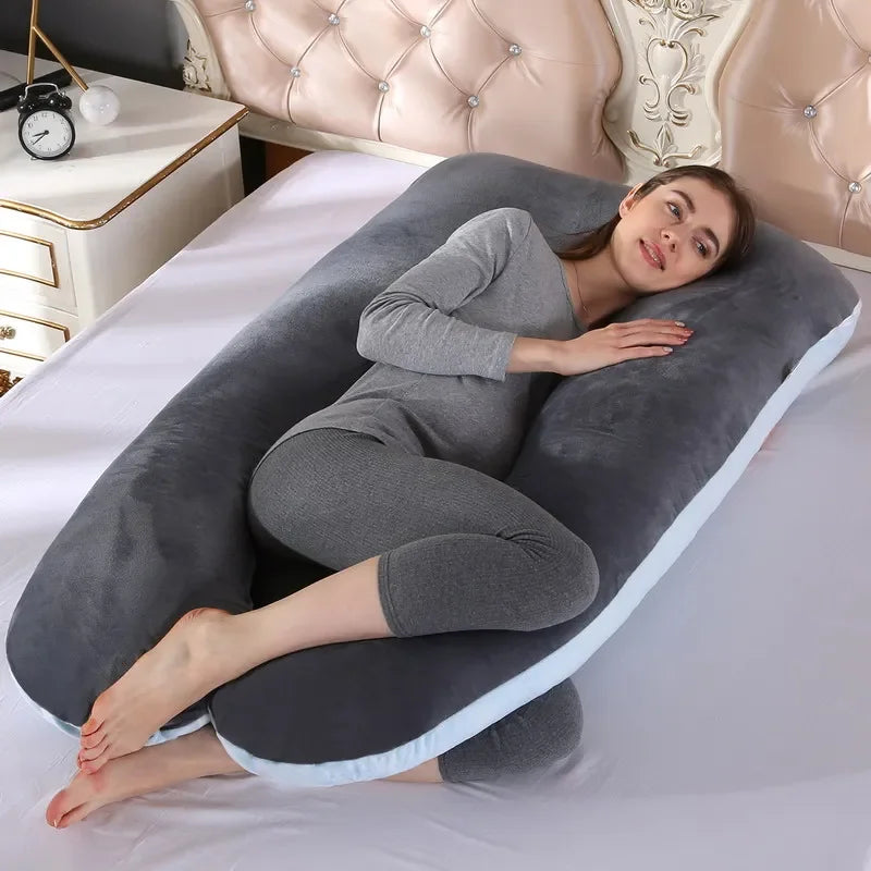 Soft Fleece U-Shaped Pregnancy Pillow – Multi-Function Side & Lumbar Support Cushion for Women