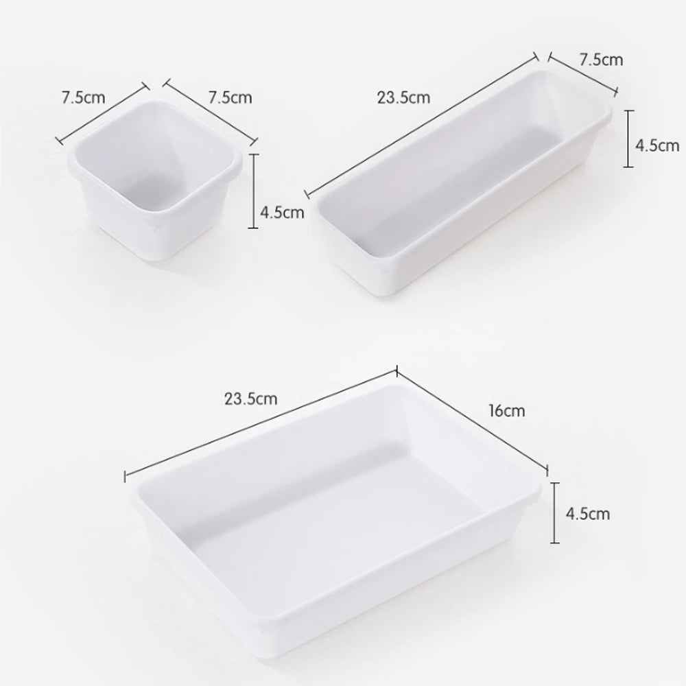 8Pcs Adjustable Drawer Organizer Set – Multi-Purpose Storage Trays for Makeup, Cosmetics, Jewelry, Kitchen & Bathroom Dividers