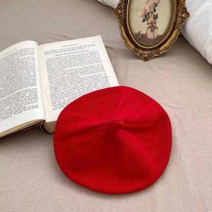 Flower Baby Beret Hat – Winter Warm Knitted Beanie for Infant & Toddler Girls, Korean Princess Artist Painter Cap Solid Color