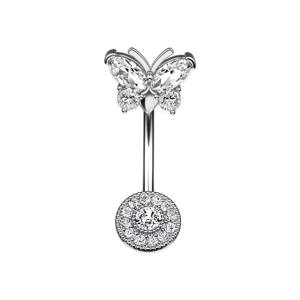 Stainless Steel CZ Belly Button Piercing – Heart & Butterfly Navel Barbell Jewelry for Women Sexy Navel Ring