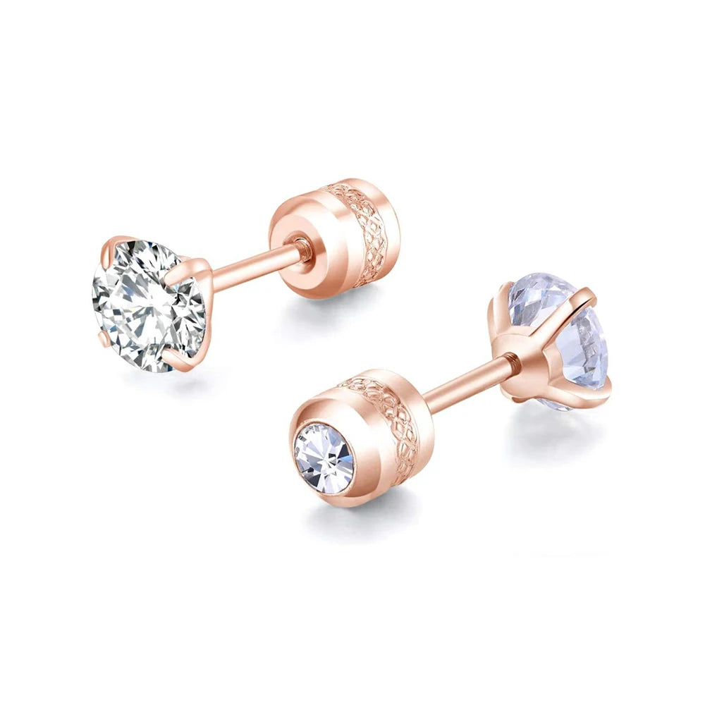 Medical Stainless Steel Crystal Zircon Ear Studs – Hypoallergenic Tragus & Cartilage Screw Piercing Earrings Jewelry