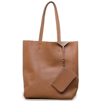 Customizable Name Large Capacity Commuter Bag – 100% Genuine Leather Soft Tote, Single Shoulder & Diagonal Shopping Bag