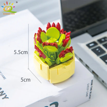 HUIQIBAO MOC Flower & Succulent Potted Building Block Set – DIY Eternal Bouquet, Home Desk Plant Decor, Girls & Kids Toy Gift
