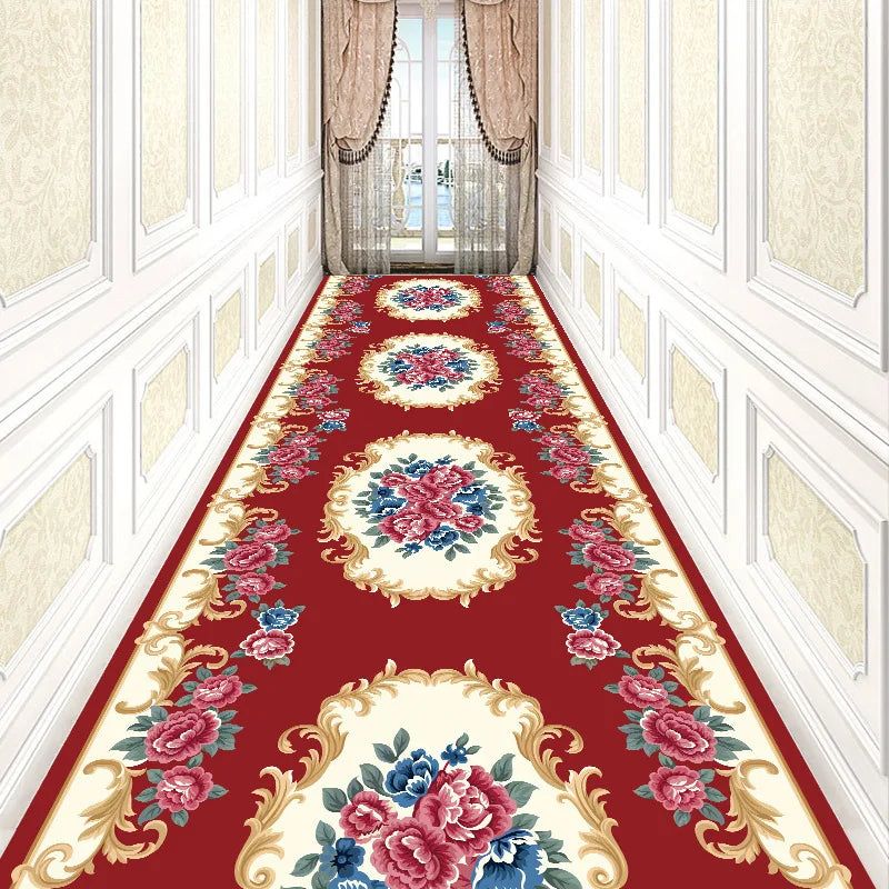 Luxury Classical Corridor Rug — Crystal Velvet Soundproof Washable Carpet for Villa & Hotel Hallway