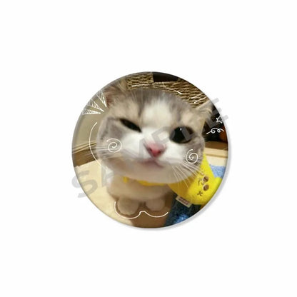 50mm Tinplate Cat Meme Button Pins – Funny Round Brooch Lapel Badge for Hats, Bags & Kids Gifts
