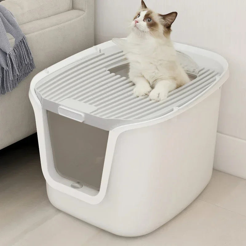 High-Value Super Large Cat Litter Box – Multi-Directional Access Cat Toilet with Lift Cover and Easy-Clean Design