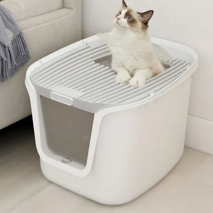 High-Value Super Large Cat Litter Box – Multi-Directional Access Cat Toilet with Lift Cover and Easy-Clean Design