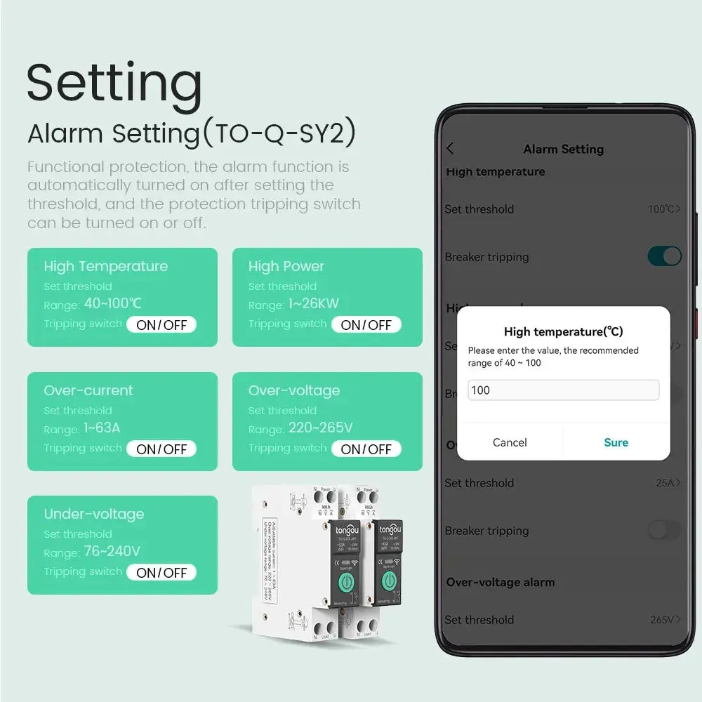 TUYA WiFi/ZigBee Smart Circuit Breaker – MCB with Over Current & Under Voltage Protection, Power Metering, 1-63A Remote Control Switch