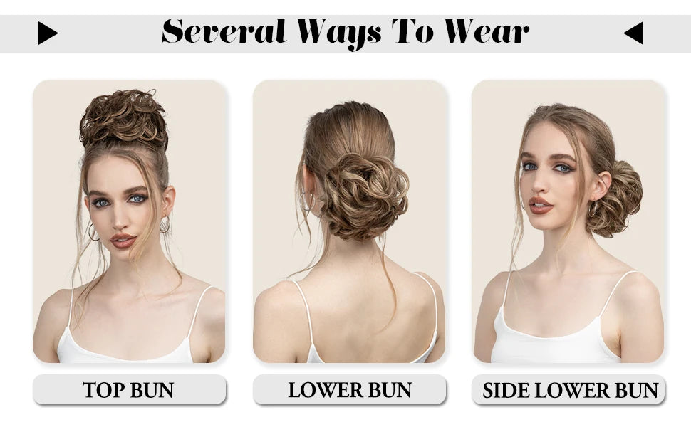 Synthetic Messy Hairpiece Chignon Scrunchie – Blonde & Brown Donut Bun for Women, Elastic Daily Use Hair Extension H9