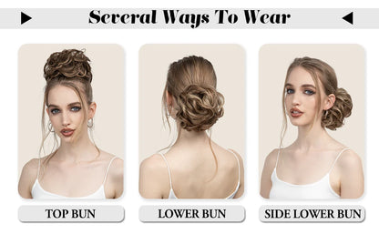 Synthetic Messy Hairpiece Chignon Scrunchie – Blonde & Brown Donut Bun for Women, Elastic Daily Use Hair Extension H9