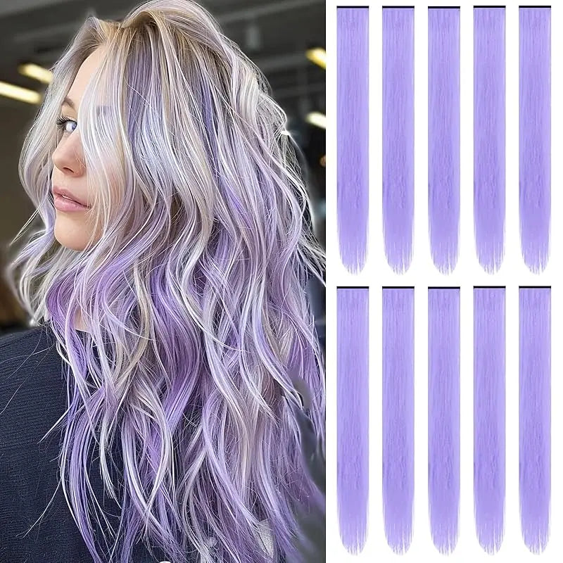 1/5/11 Pack 22" Clip-In Multi-Color Rainbow Hair Extensions – Synthetic Highlights for Girls, Women & Kids