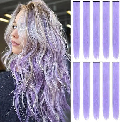 1/5/11 Pack 22" Clip-In Multi-Color Rainbow Hair Extensions – Synthetic Highlights for Girls, Women & Kids