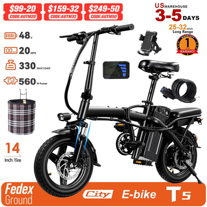 Adult Electric Bike - 560W Motor, 48V Removable Battery & 14-Inch Folding Design