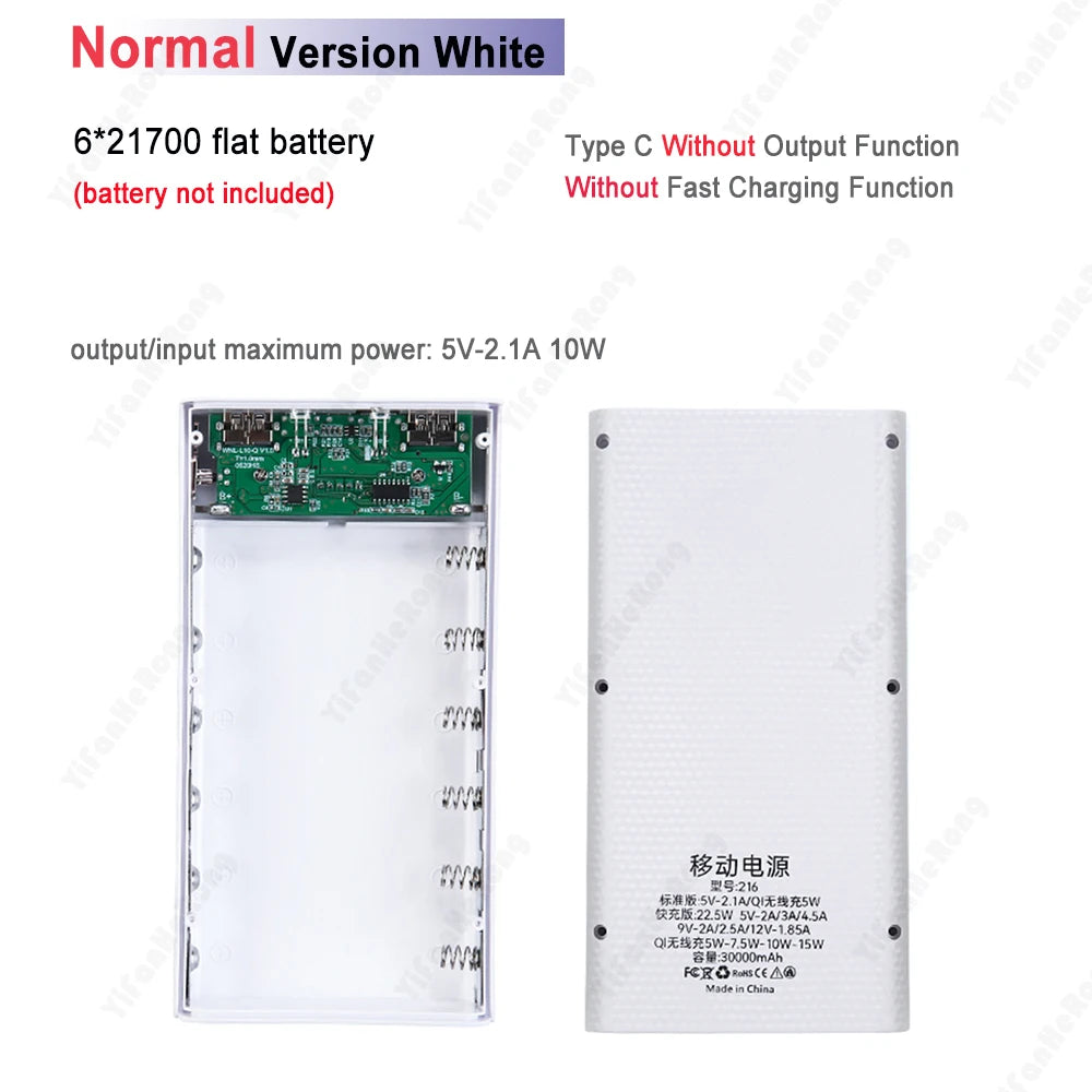 6x21700 Battery Charger Box – DIY Power Bank Holder with Dual USB & LED Light