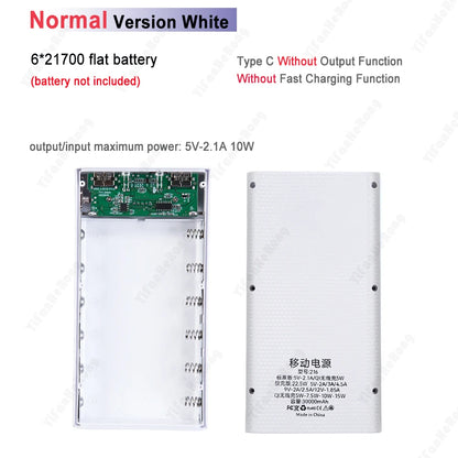 6x21700 Battery Charger Box – DIY Power Bank Holder with Dual USB & LED Light