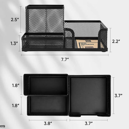 Mesh Desk Organizer Caddy with Pencil Holder and 3 Compartments for Office Desktop Storage – Black Office Supplies Organizer