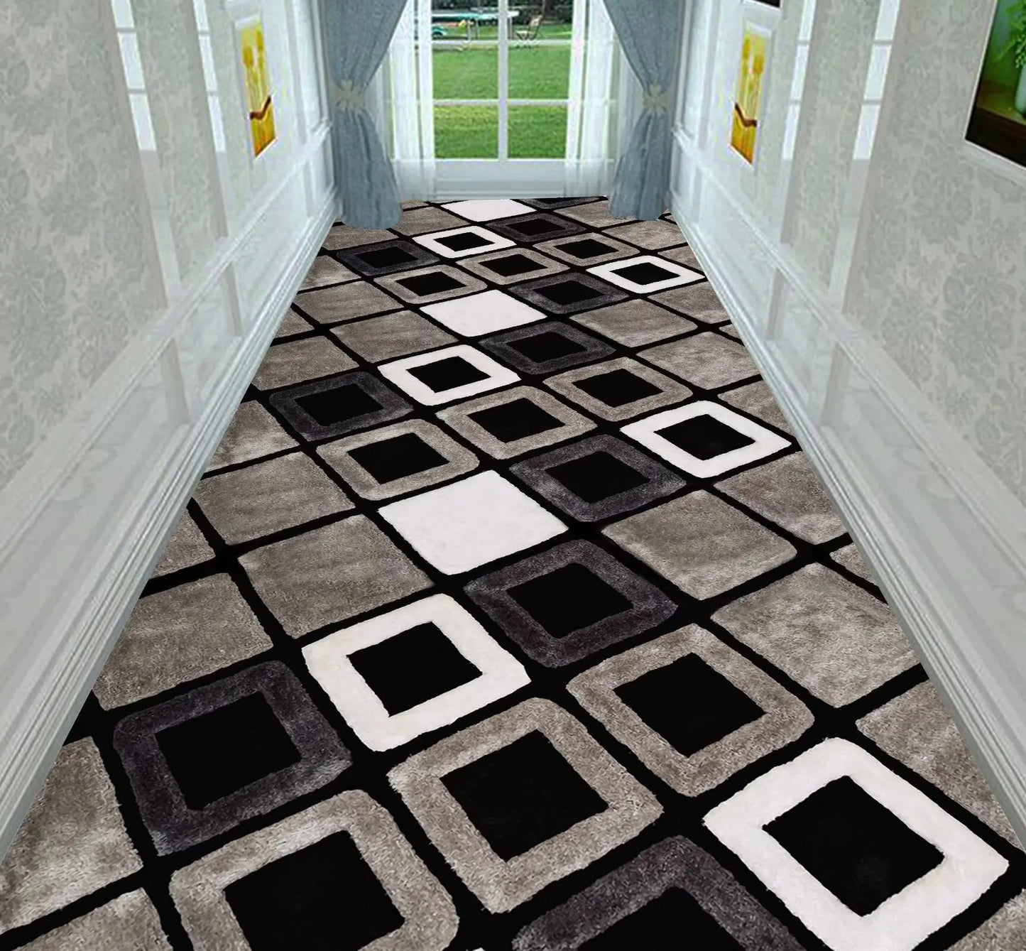 Nordic Modern Long Corridor Rug – Durable Washable Carpet Runner for Hallway, Stairway & Home