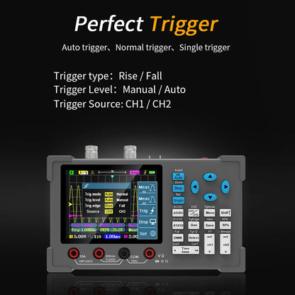 3-in-1 Digital Oscilloscope - Handheld Multimeter Signal Generator, Dual Channel 120MHz Bandwidth, 250MSa/s Sampling Rate   2/2