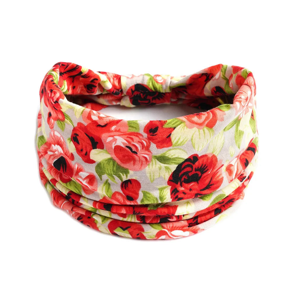 Bohemian Wide Cotton Stretch Headband for Women – Turban Headwrap, Bandage Hairband, Bandana Hair Accessories