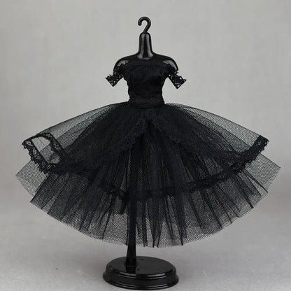 Mini Black Princess Doll Dress – Multilayer Lace Tutu Party Outfit for Blythe & BJD Dolls