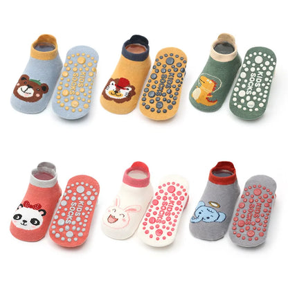 6 Pairs Kids Cotton Socks – Cute Cartoon Animal Pattern, Comfy & Breathable Non-Slip Baby Socks