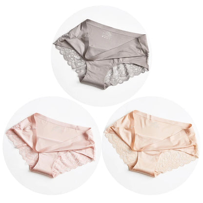 TrowBridge 3PCS Women’s Lace Panties Set — Sexy Silk Satin Underwear, Soft Cozy Big-Size Lingerie Briefs