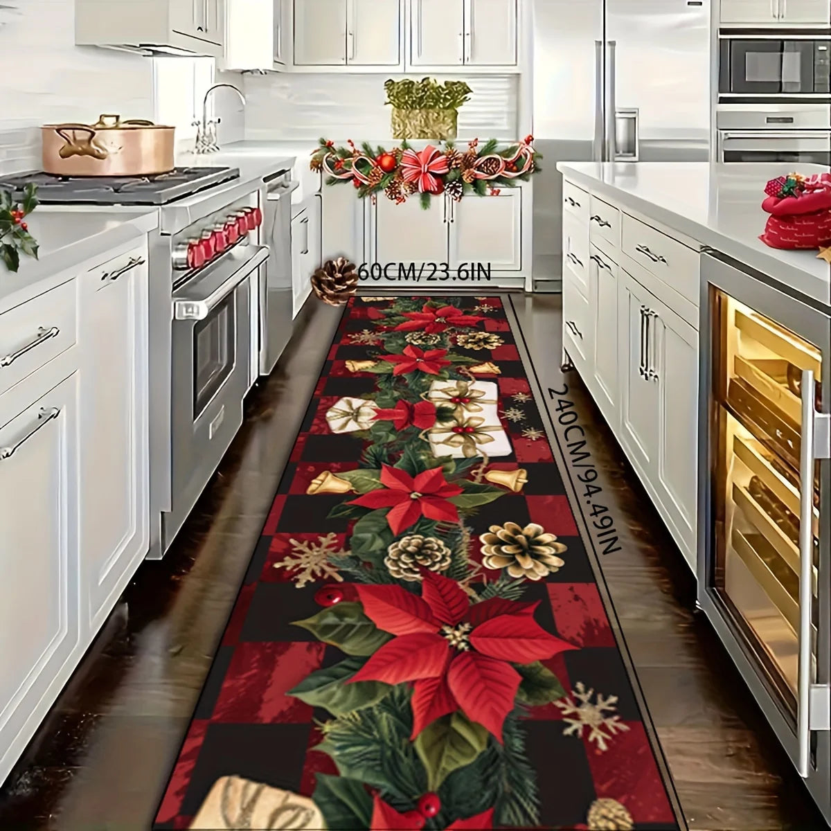 VIKAMA Christmas Crystal Velvet Runner Rug - Red Plaid Holiday Hallway Carpet for Living Room & Home Decor
