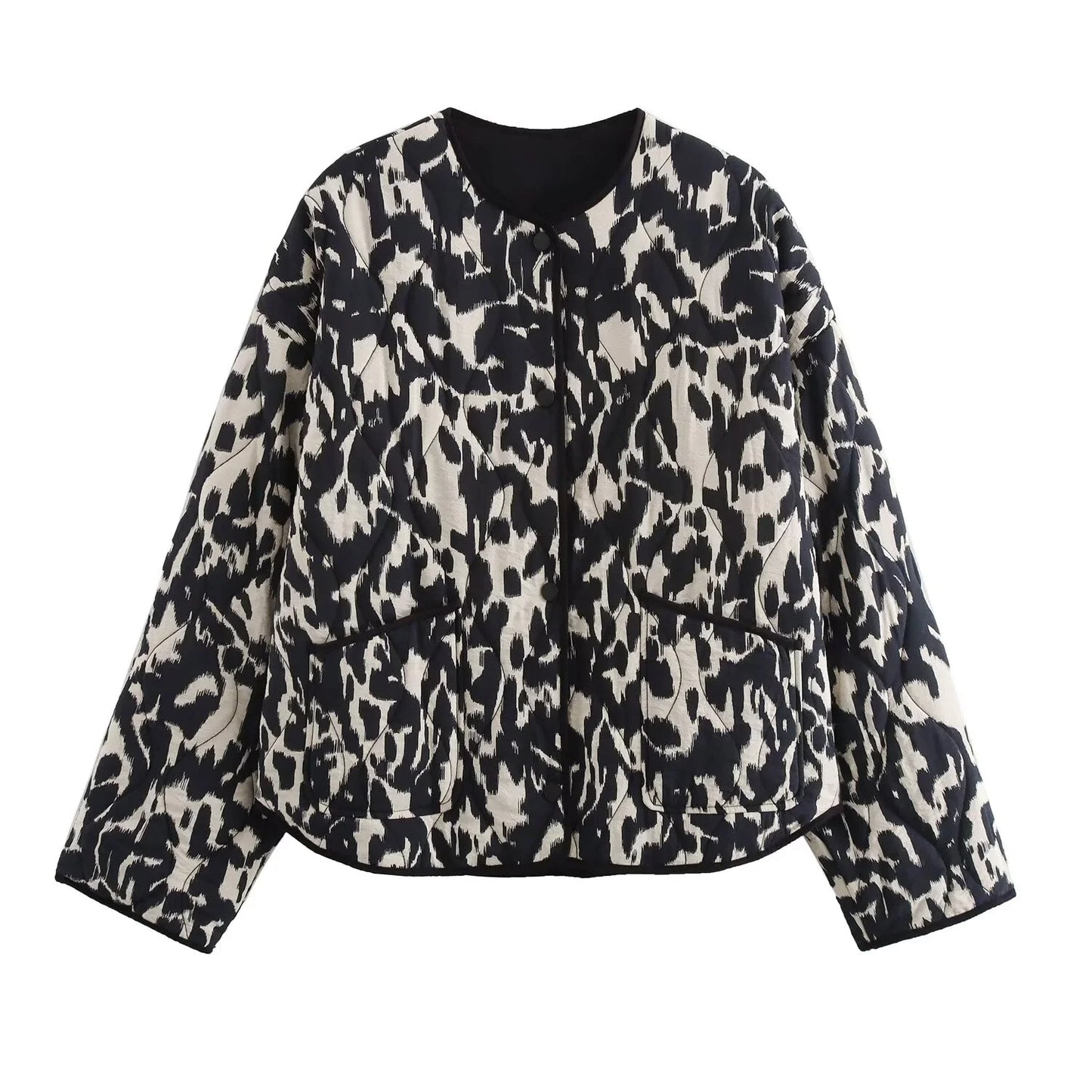 2024 Autumn Women's Snake Skin Printed Jacket – European & American Style, Fashion Button Long Sleeve Coat