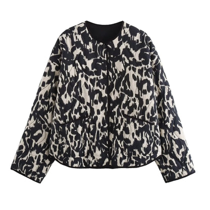 2024 Autumn Women's Snake Skin Printed Jacket – European & American Style, Fashion Button Long Sleeve Coat
