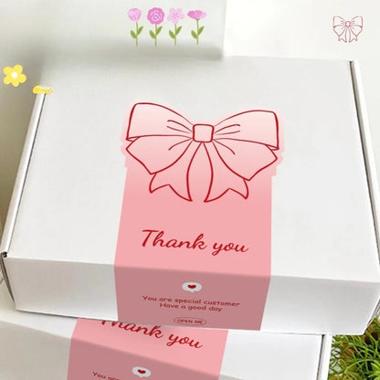 50pcs Pink Bowknot Thank You Stickers - Cute Rose Gift Box Sealing Labels for Decorative Packaging & Presents