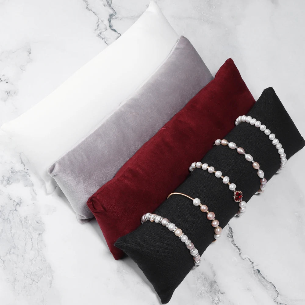 Velvet PU Leather Jewelry Pillow Stand – Organizer for Bracelets, Bangles, Anklets & Watches, Display & Photography Prop